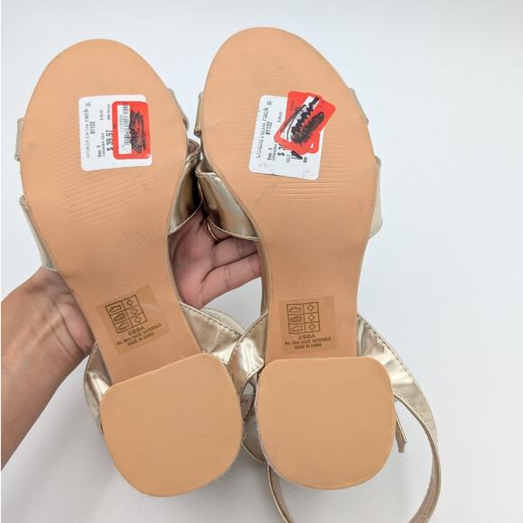 Berness Ebba Metallic Leather Block Heel Sandals Women's Gold Size US9 EU40 - Picture 7 of 11